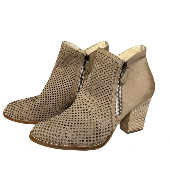 Paul Green Bonzai Perforated Nubuck Ankle Bootie Beige UK 5.5 US 8 Fall Boho - Picture 1 of 8
